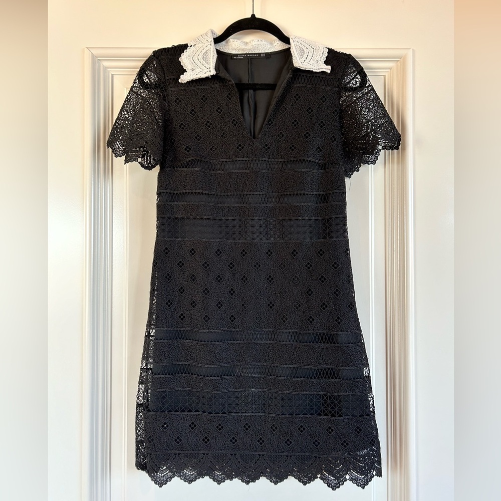 Zara Black Dress with Embroidered Lace Overlay